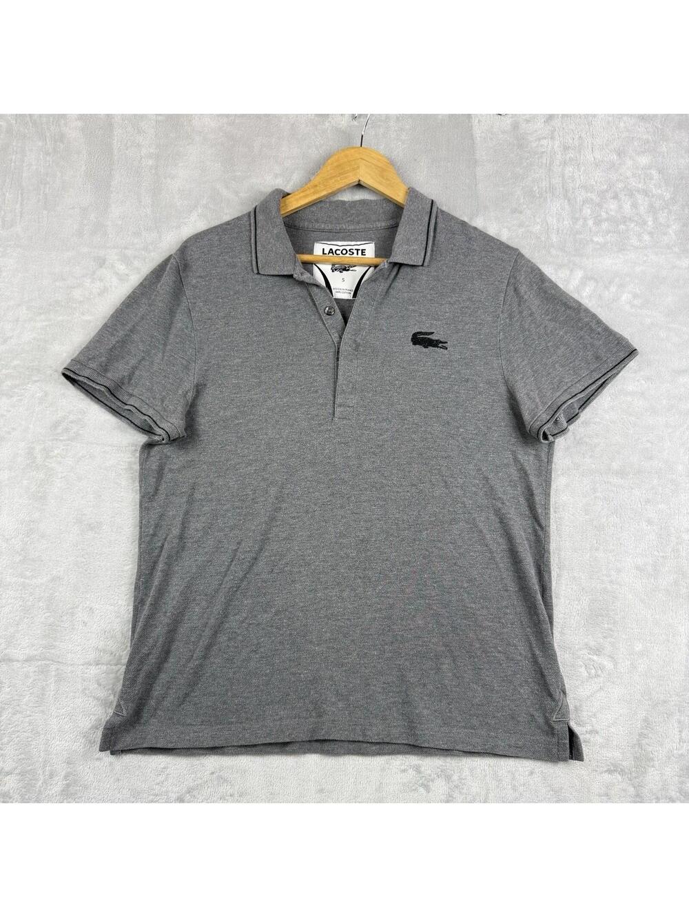 Lacoste Polo Shirt Mens 5 Gray Big Croc Logo Designer Golf Classic Fit Preppy - Picture 2 of 9